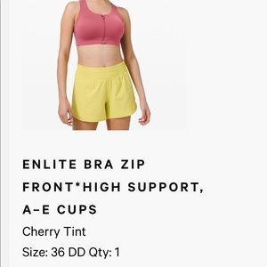Lululemon Elite Bra Zip Front High Support 36DD